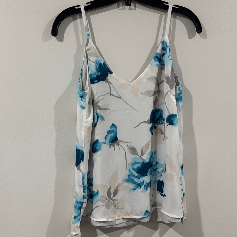 Floral Spaghetti Strap Top - Blue and White